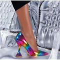 Casual new style rainbow high heel single shoes wedding dance fine heel colorful party dress shoes bridal pump shoes